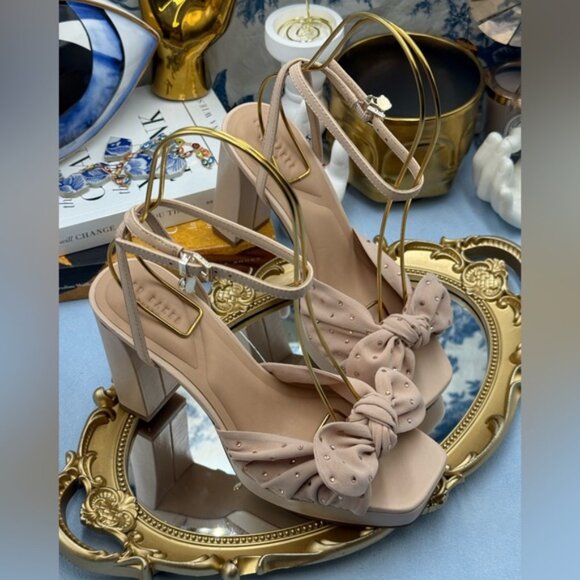 🆕 TED BAKER 🧿 NWOT MADDY Pink Crystal Embellished Bow Platform Sandals, Sz 7 - Picture 5 of 15